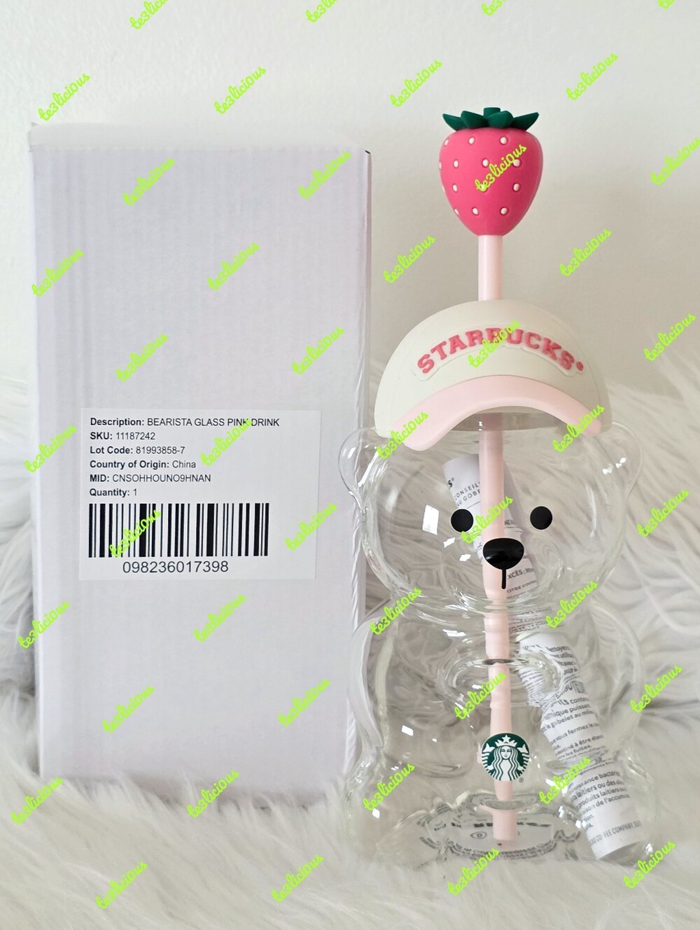 STARBUCKS 2026 STRAWBERRY BEARISTA BEAR GLASS PINK COLD CUP TUMBLER